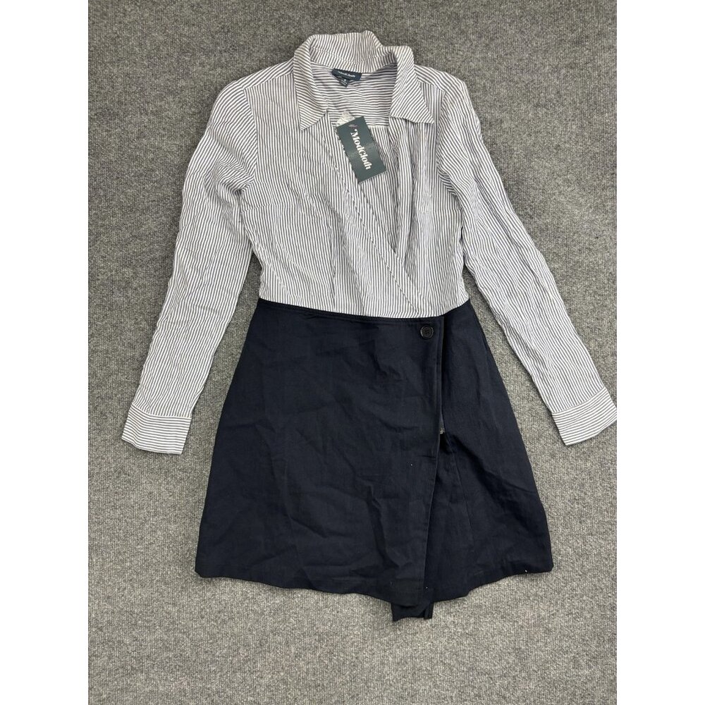 ModCloth Dress Womens 8 Blue Stripe Collared Wrap Shirt A Line Short Workwear